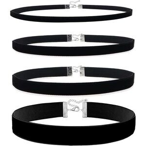Classic Black Velvet and Lace Choker Set - 4 Adjustable Necklaces for Women